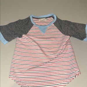 Striped Raglan Tee for Kids - Blue, Gray, and Red